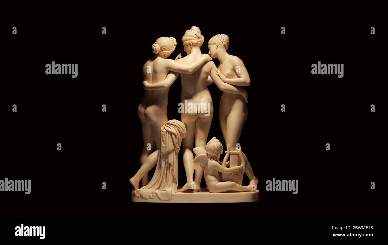The Three Graces Sculpture White Cream Bone Color 3d illustration 3d render Stock Photo