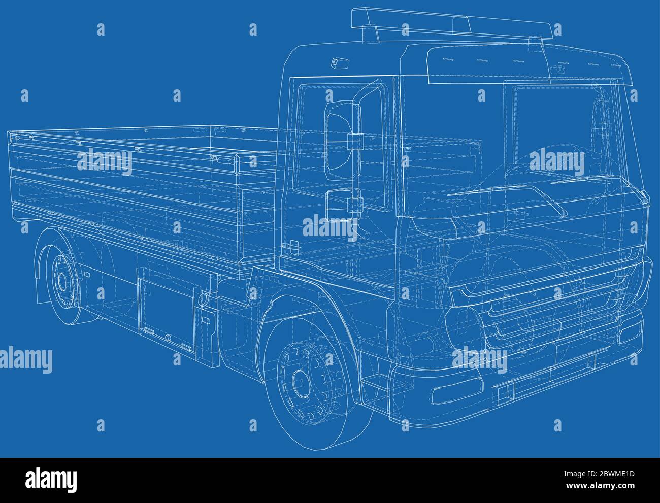 Fire Engine illustration vector. Fire truck Wire-frame line isolated. Vector rendering of 3d. Stock Vector