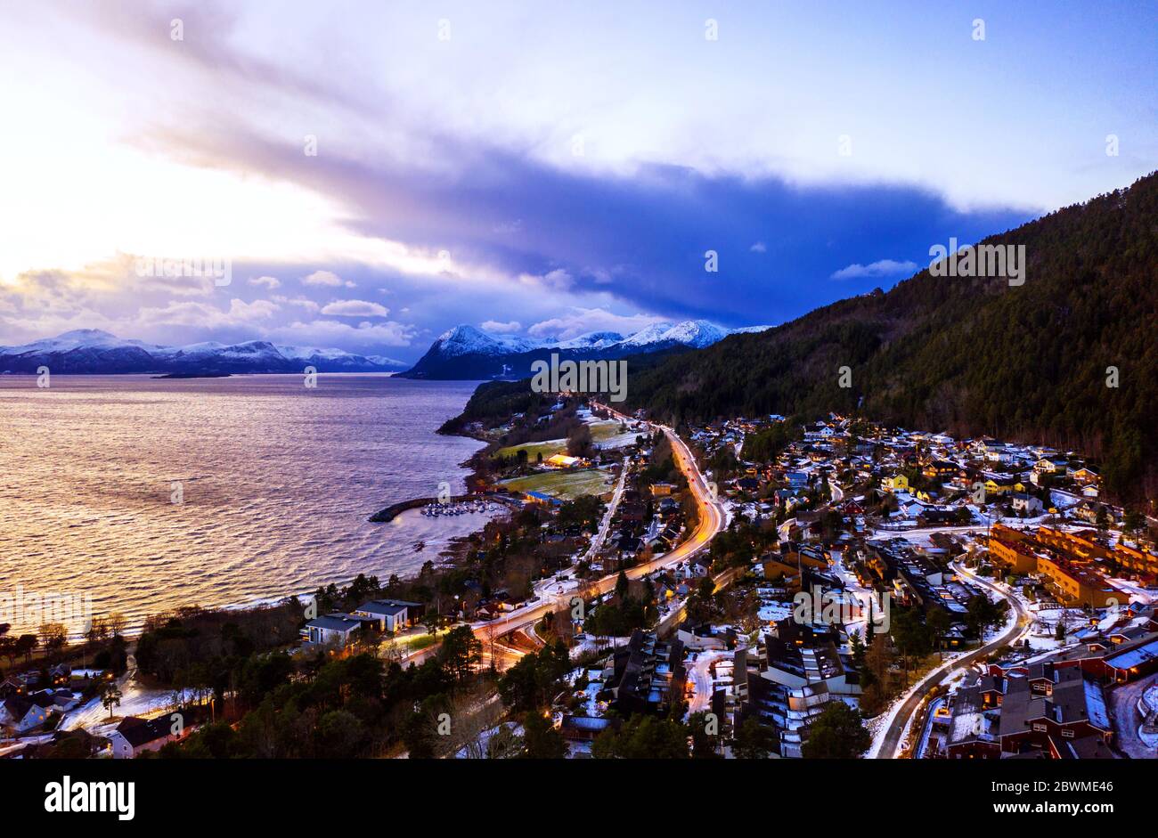 Molde, Norway. Aerial view of residential area in Molde, Norway at