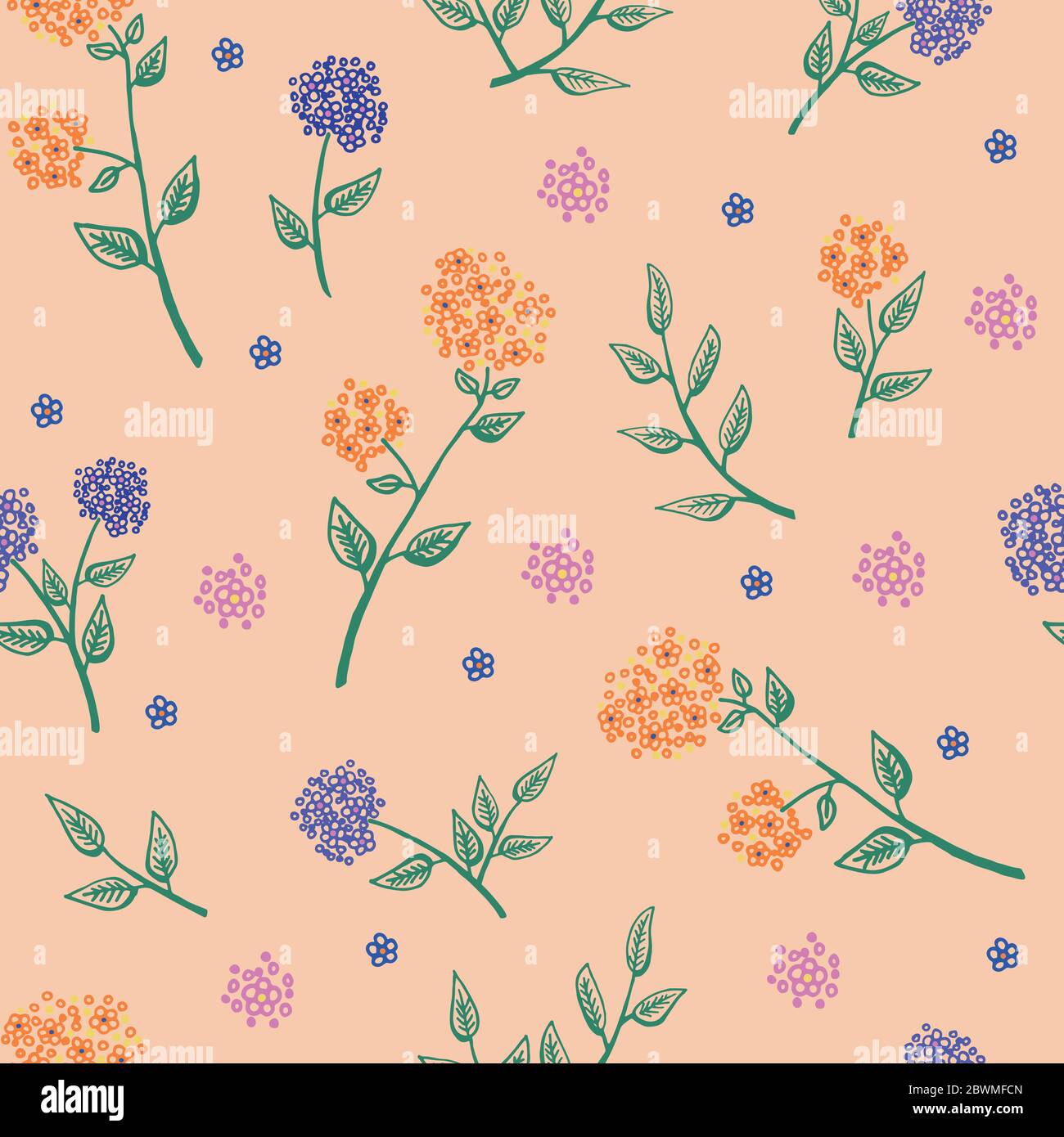Delicate twigs with small flowers and leaves. vector seamless pattern ...