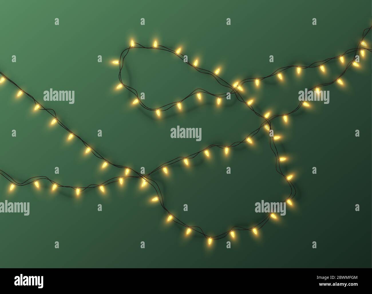 Christmas electric garland of light bulbs isolated on a green background. Vector illustration