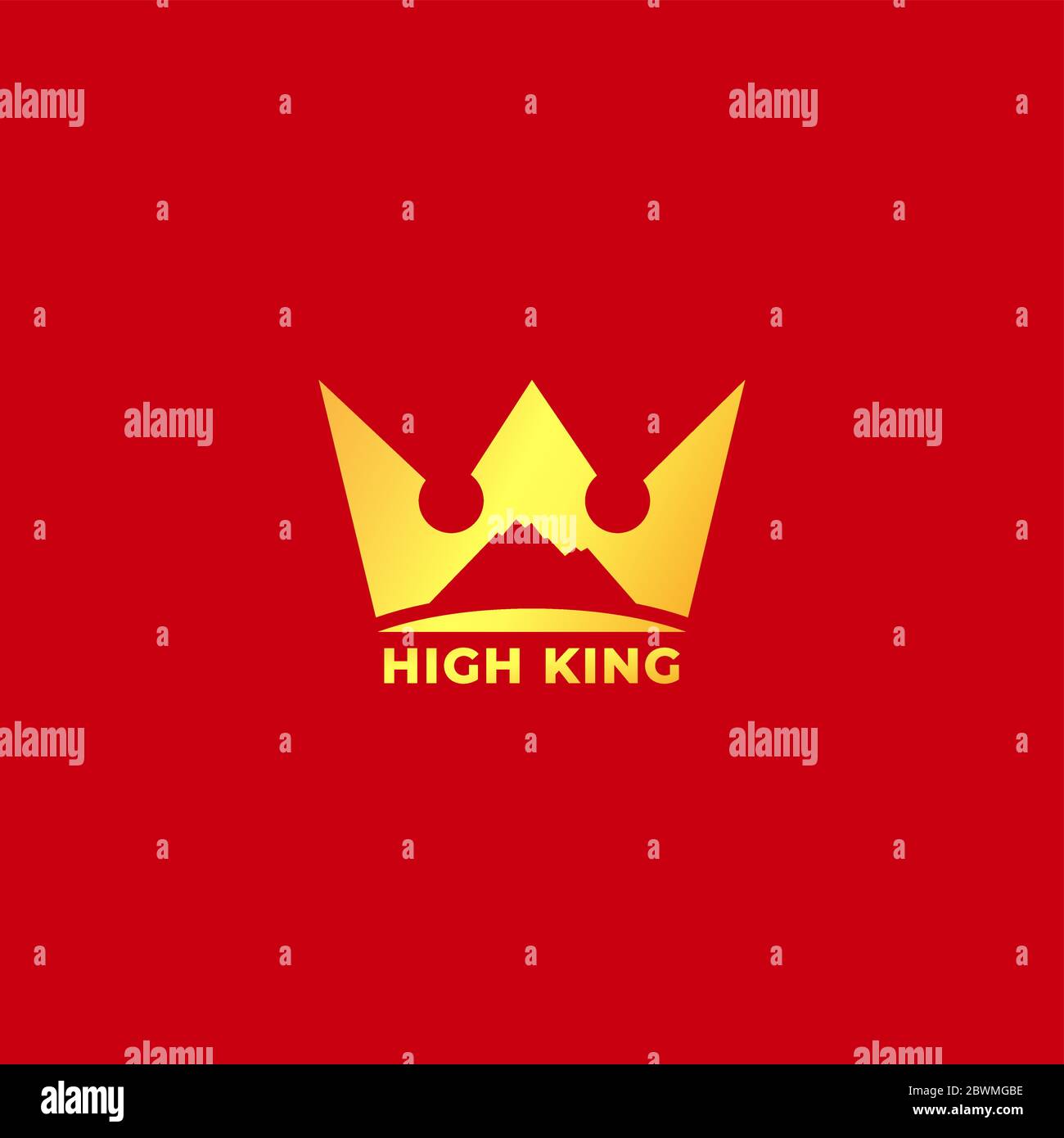 Gold High King logo vector illustration isolated on red color background. Mountain silhouette inside of crown logo design concept. Outdoor sports logo Stock Vector