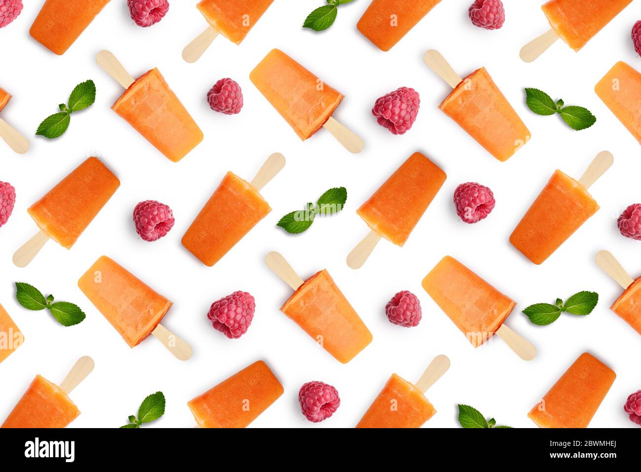 Pattern from papaya popsicle isolated on white background Stock Photo