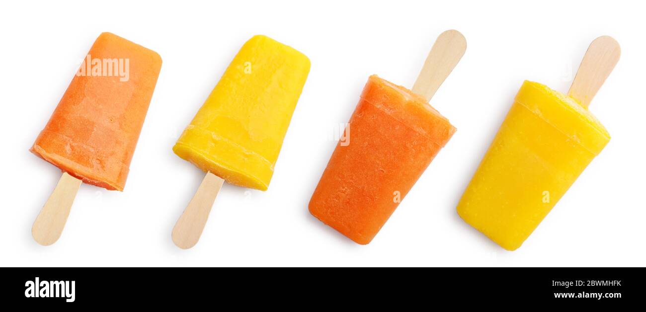 Pattern from mango and papaya popsicle isolated on white background Stock Photo
