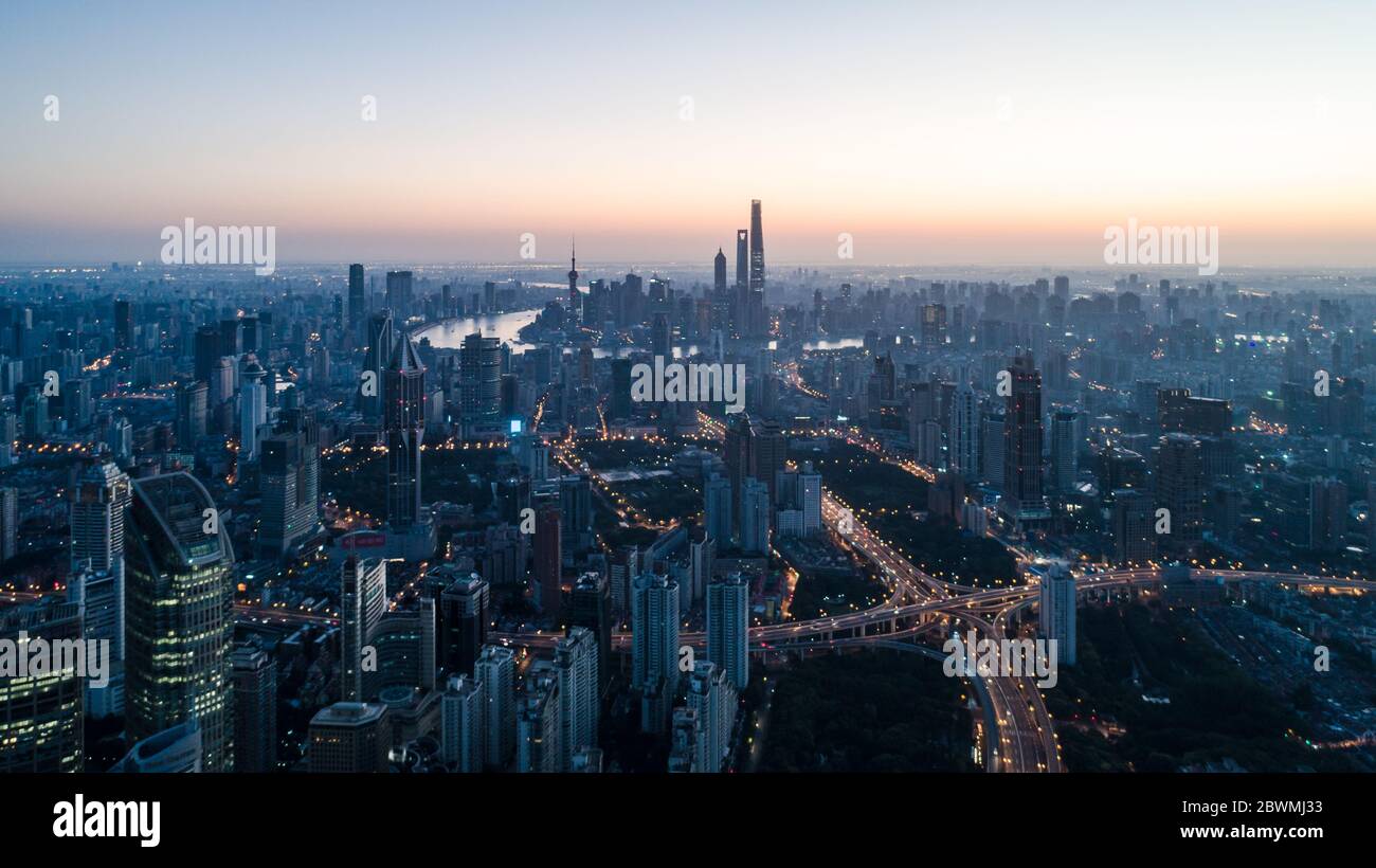 Aerial View of Shanghai city in the dawn with clean sky Stock Photo - Alamy
