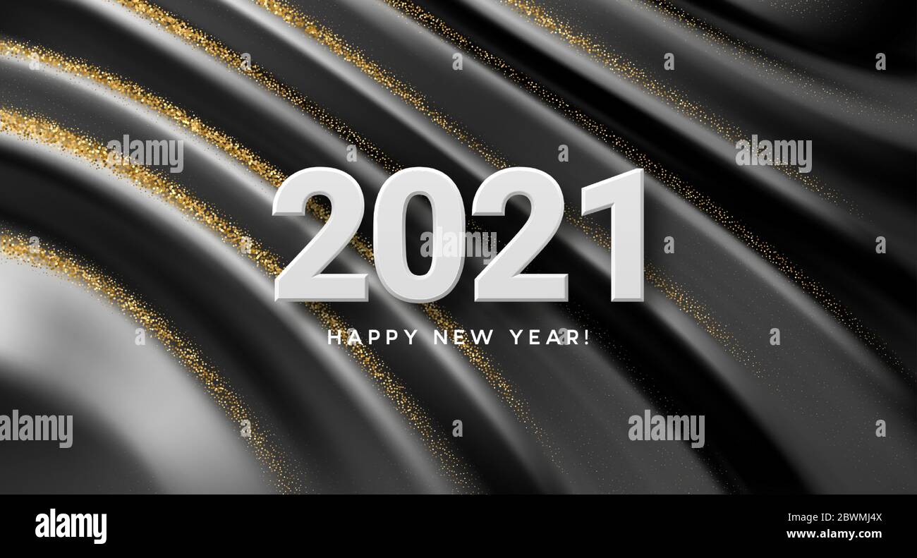 2021 realistic golden 3d inscription on the background of black silk ...