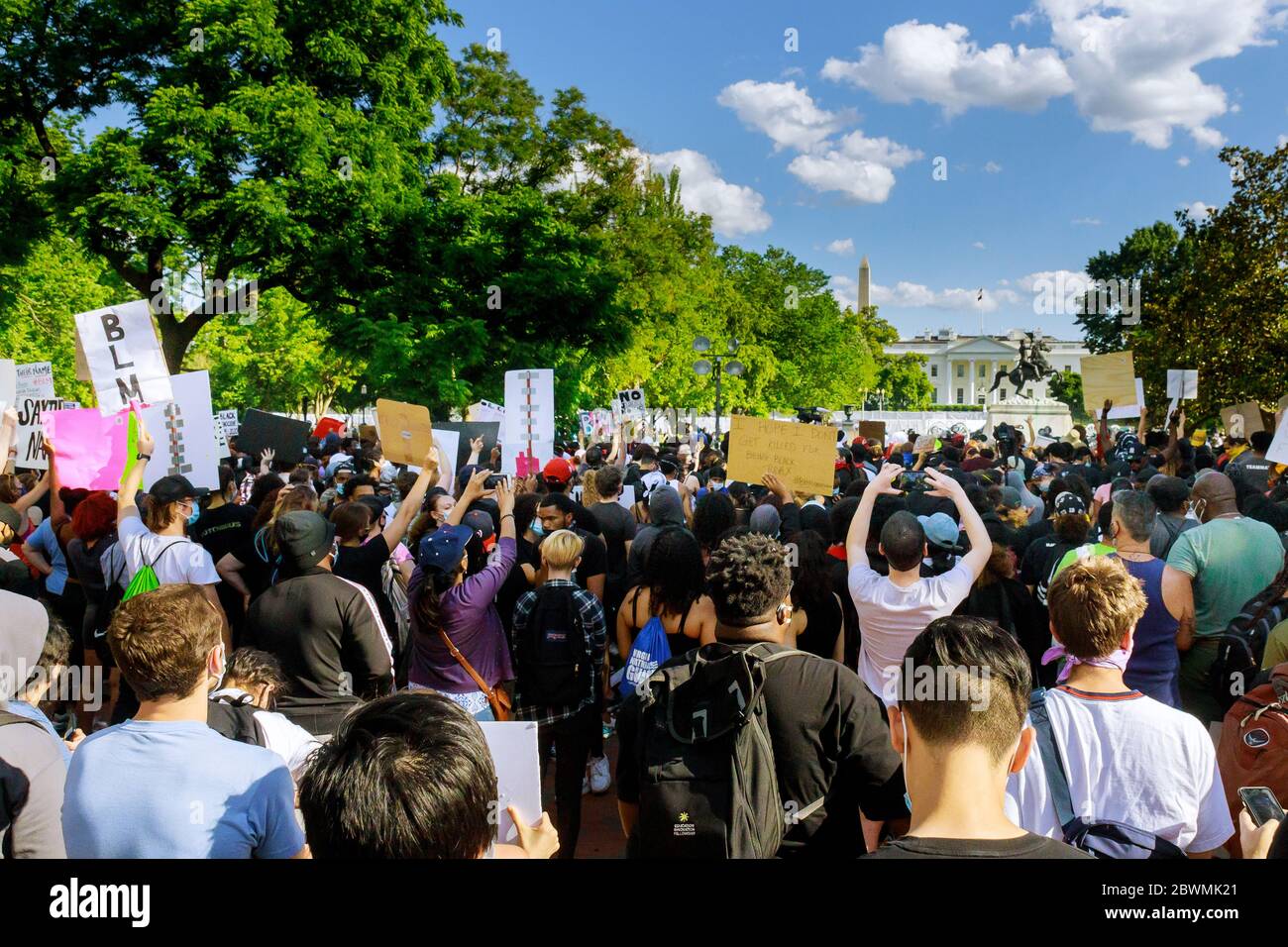 WASHINGTON D.C., USA - MAY 31, 2020: Protesters march in WASHINGTON D.C. during a rally responding to the death of Minneapolis man George Floyd at the hands of police on White House president Donald Trump Stock Photo