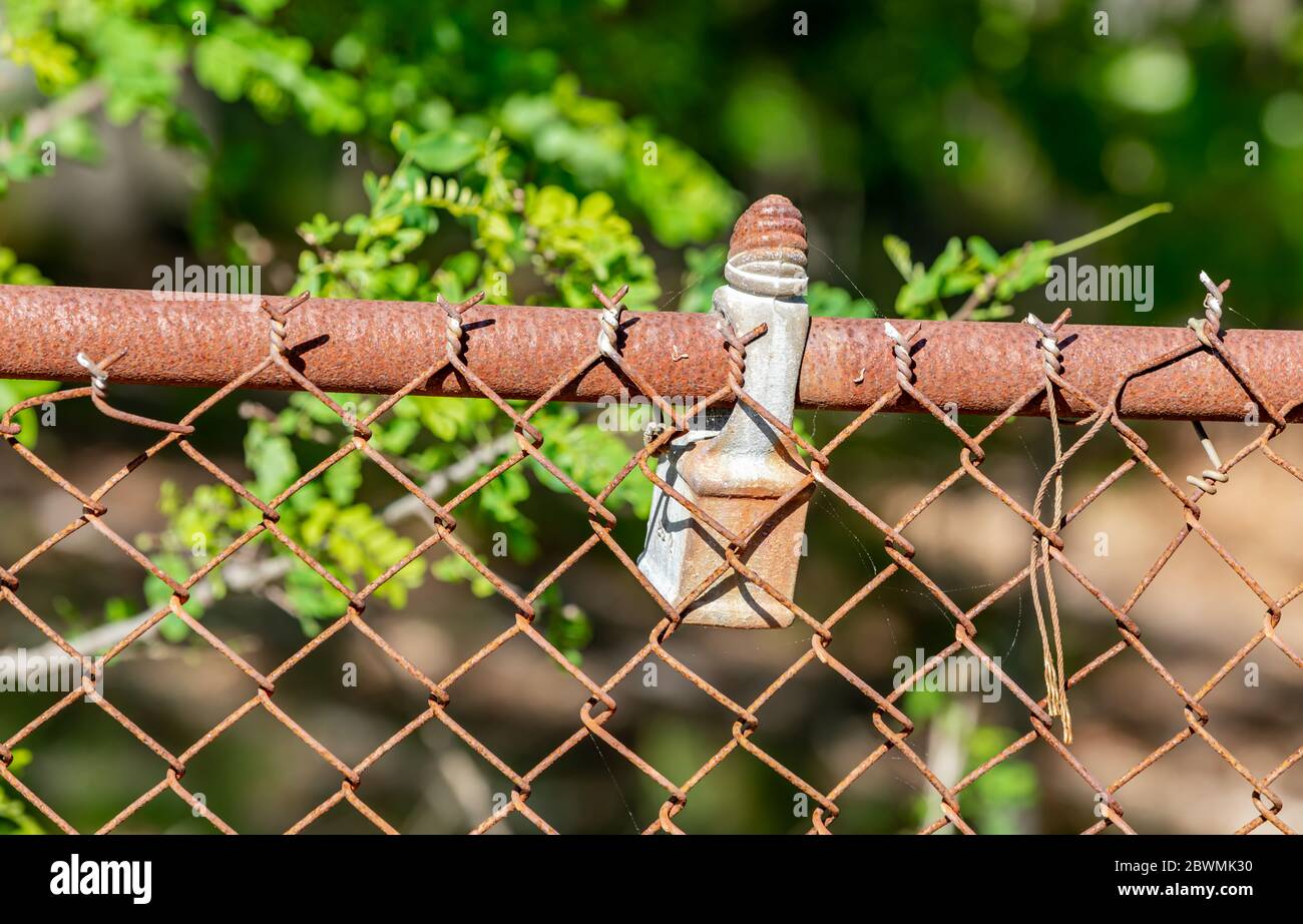close up of a rusted chain link fence Stock Photo