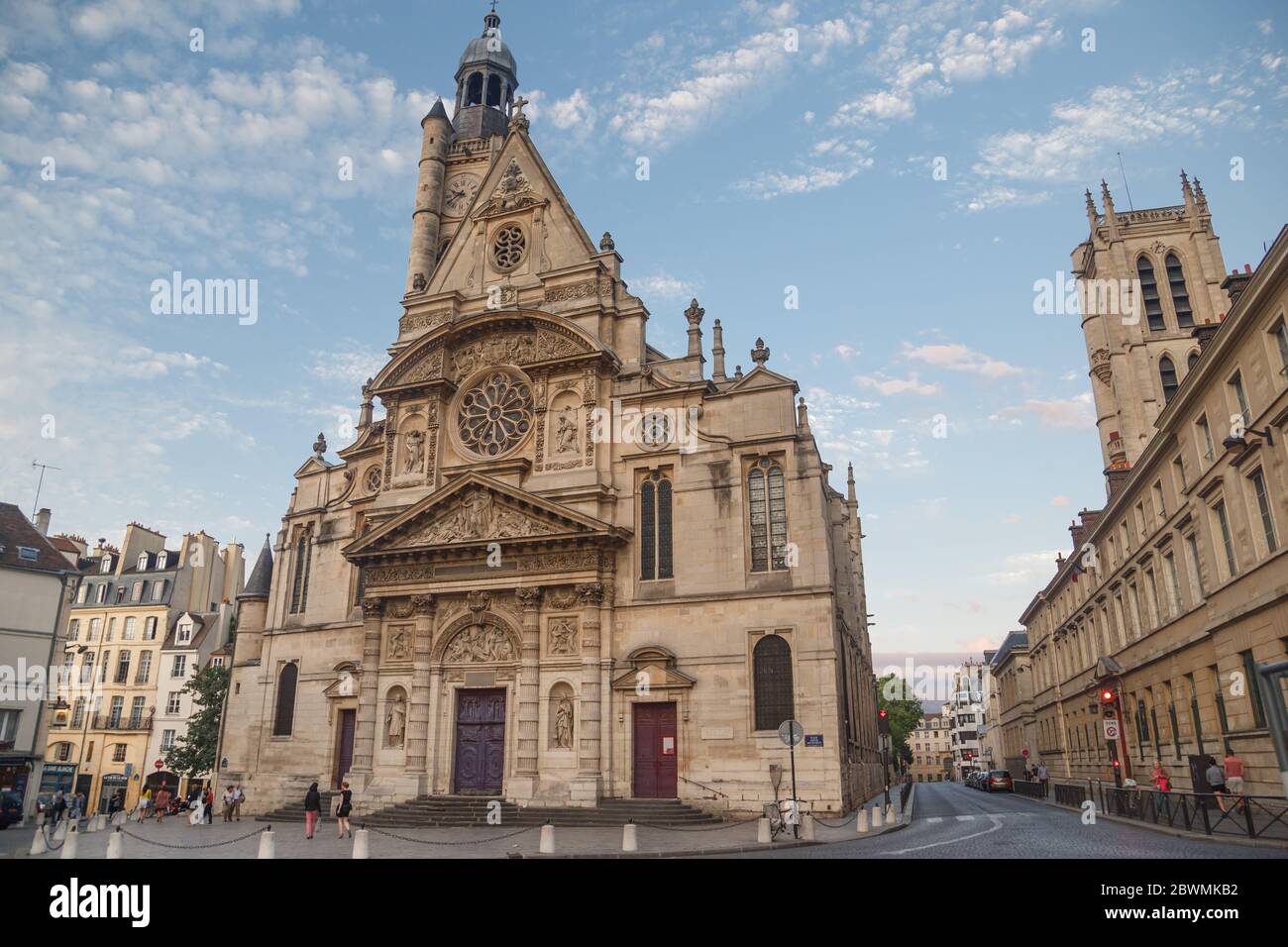 Paris, France - July 13 2019: Church of Saint-Etienne-du-Mont in Paris near Pantheon. It contains shrine of St. Genevieve - patron saint of Paris. Stock Photo