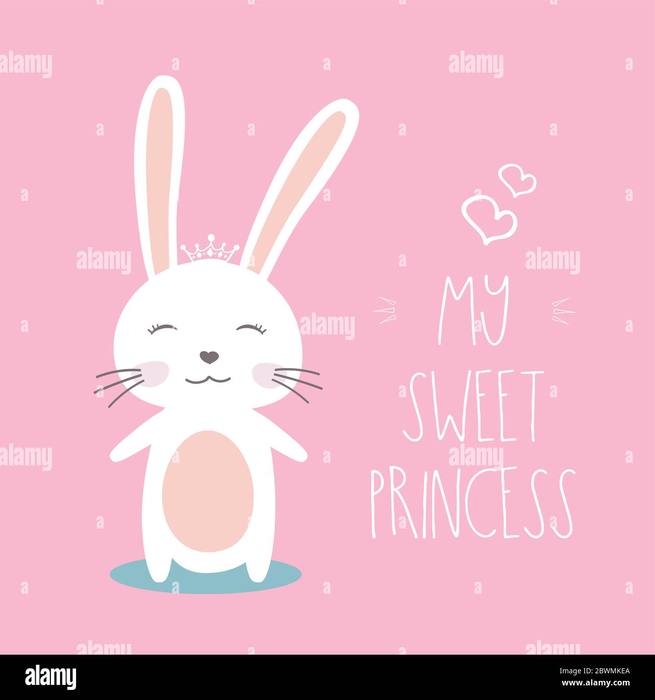 Cute cartoon bunny and phrase- my sweet princess,doodle vector illustration Stock Vector