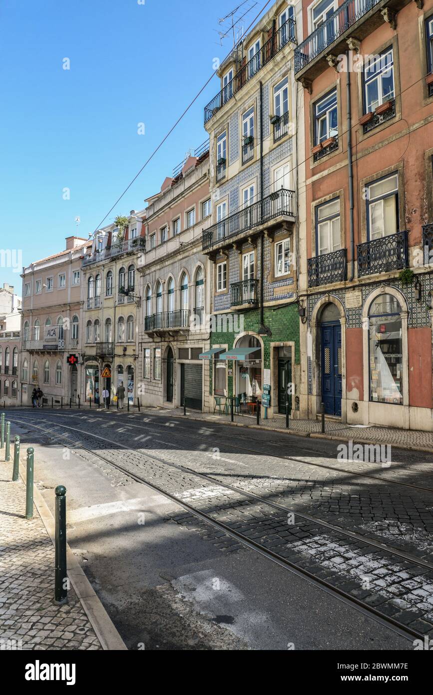 Tram in narrow street lisbon hi-res stock photography and images - Alamy