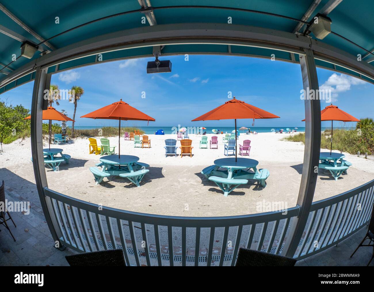 Gulf of Mexico beach in front of South Beach Bar and Grill on Gasparilla Island in Boca Grande Florida in the United States Stock Photo