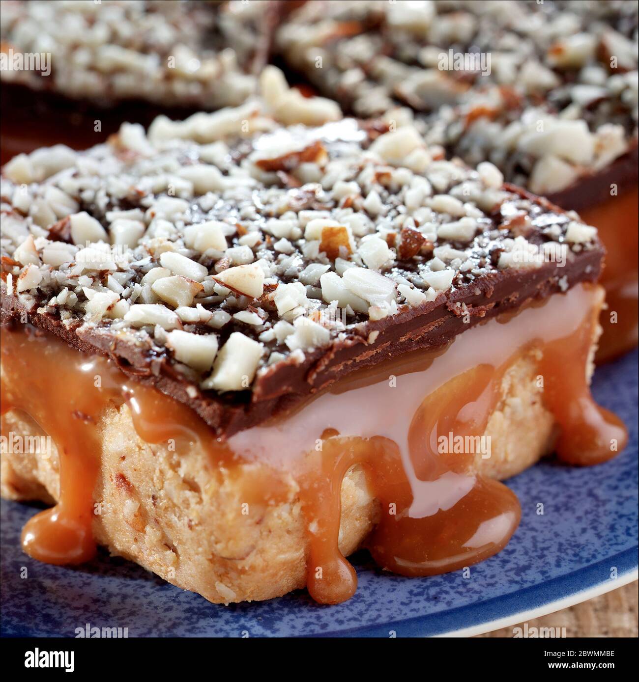 Peanut Butter Caramel Almond Squares Stock Photo