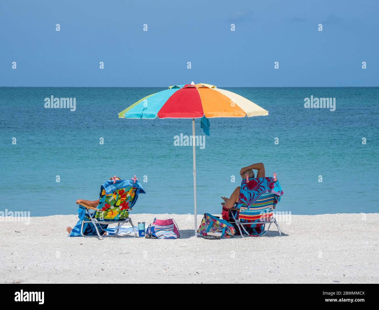 Gulf of Mexico beach in front of South Beach Bar and Grill on Gasparilla Island in Boca Grande Florida in the United States Stock Photo