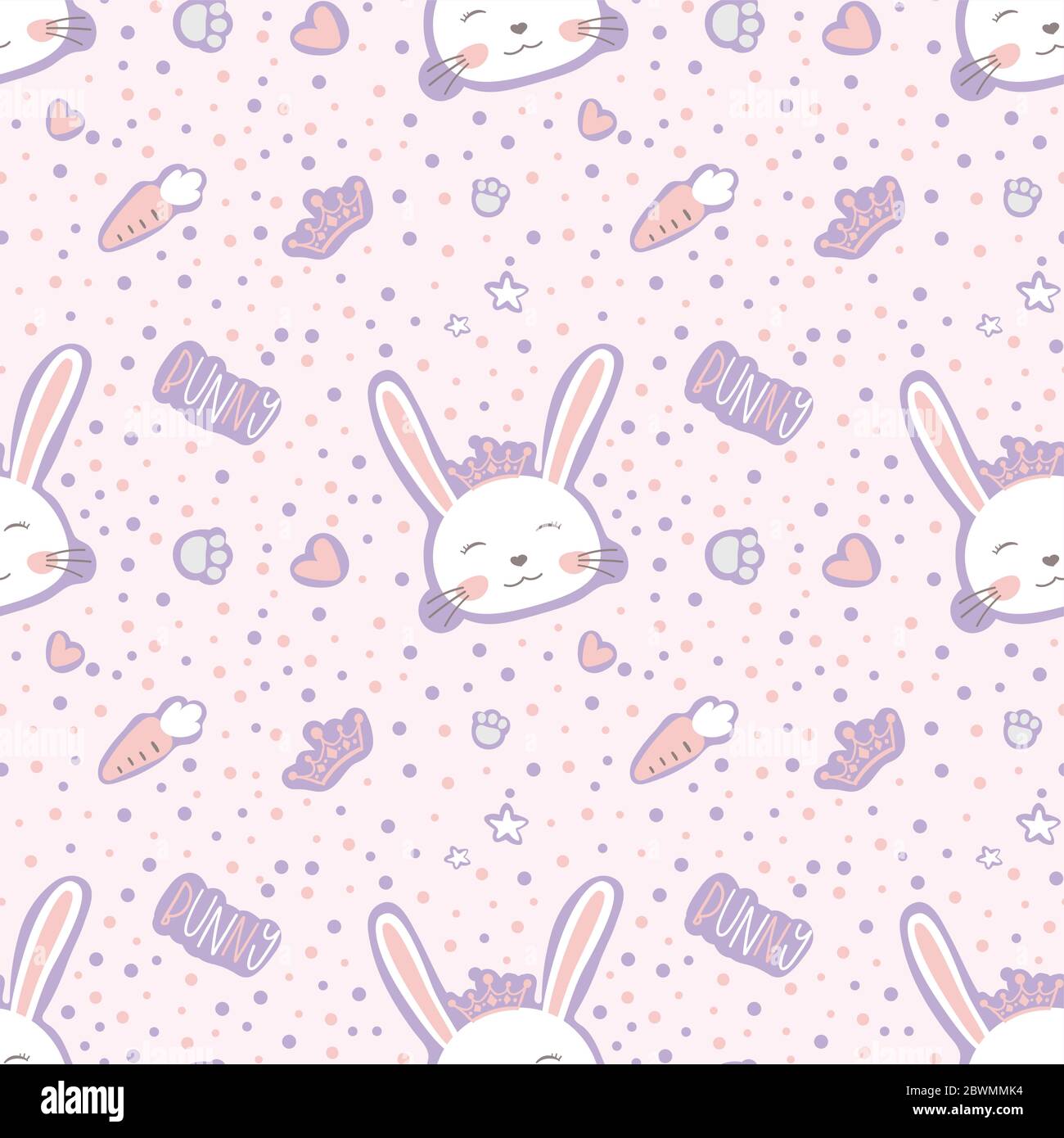 Cute doodle seamless pattern with bunny, vector illustration Stock ...