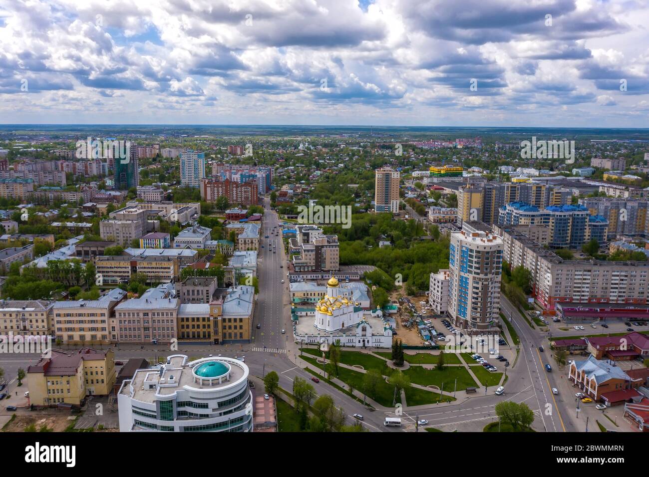 Pochtovaya and Zharova Street in the city of Ivanovo from a bird's flight, Russia. Stock Photo