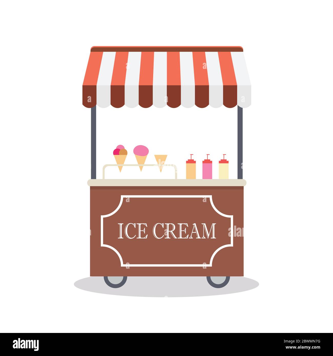 Cartoon trolley with ice cream,isolated on white background, flat