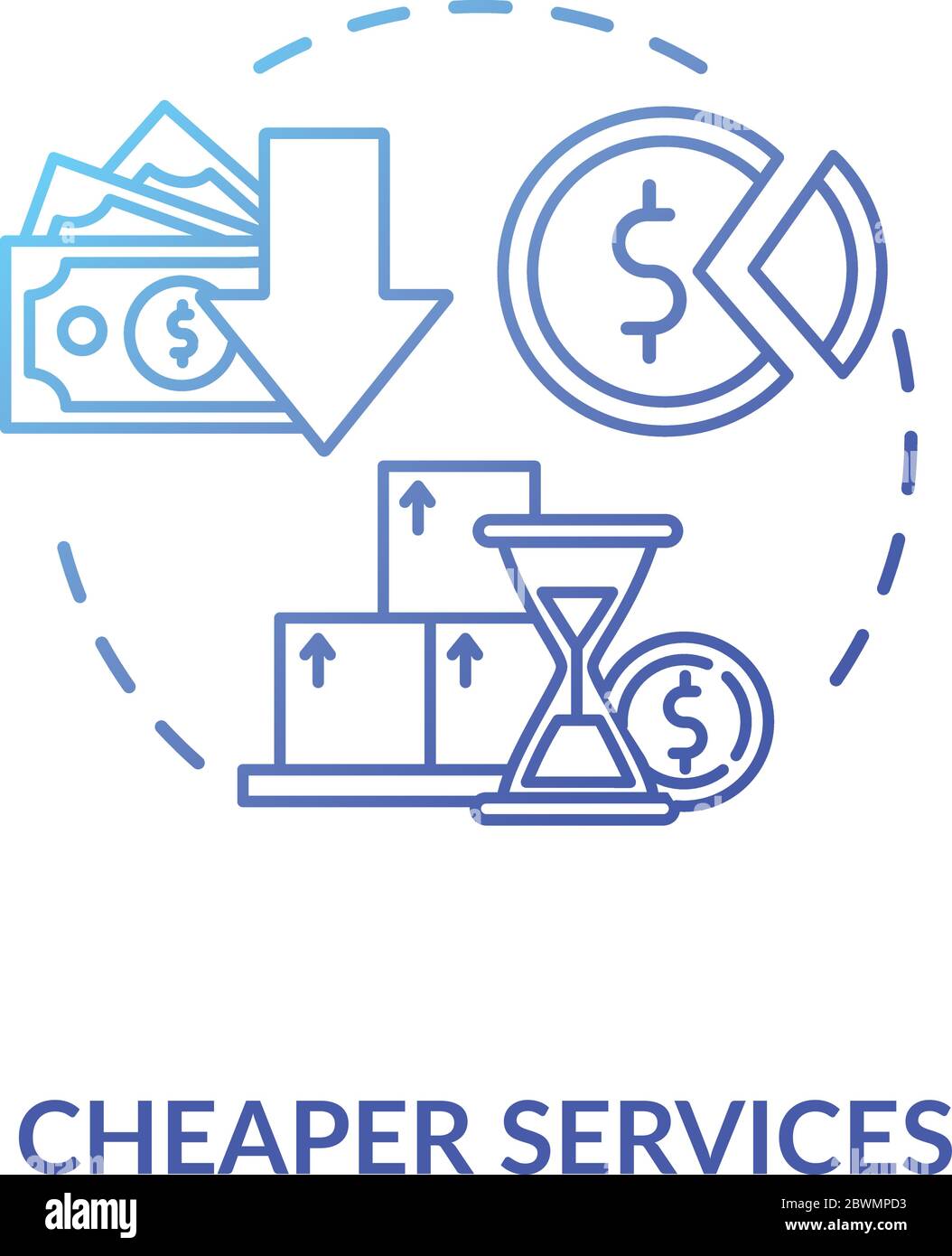 Cheaper services blue gradient concept icon Stock Vector