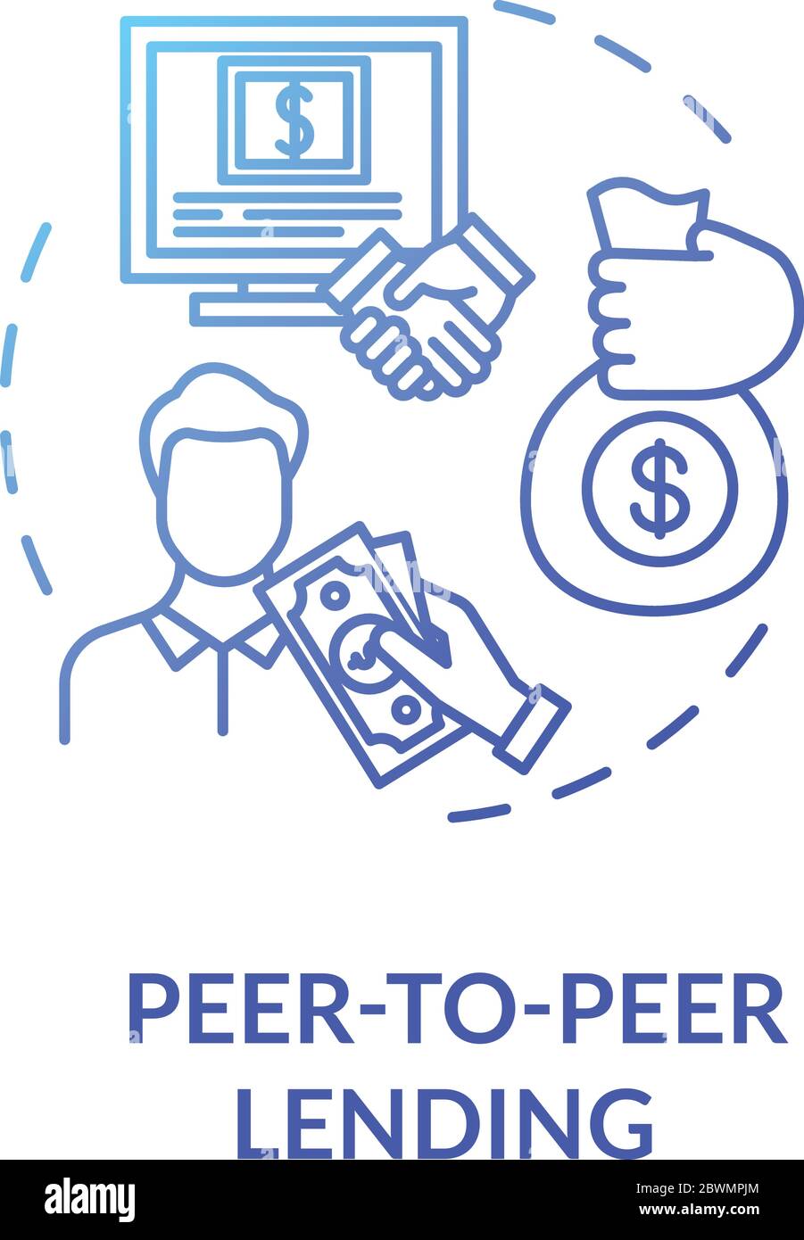 Peer to peer lending blue gradient concept icon Stock Vector
