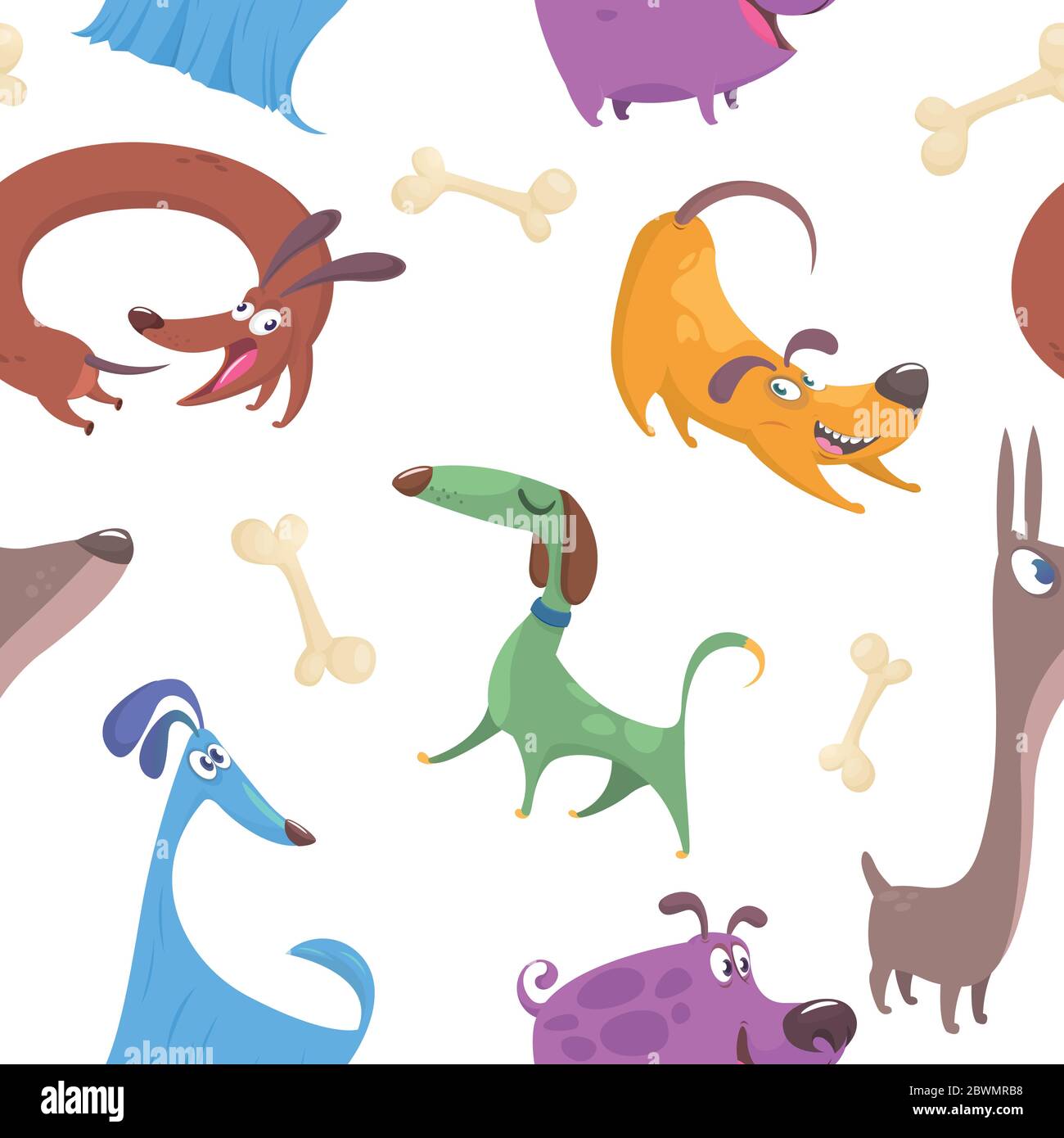 Seamless pattern with cute and funny cartoon dog pupies isolated on ...