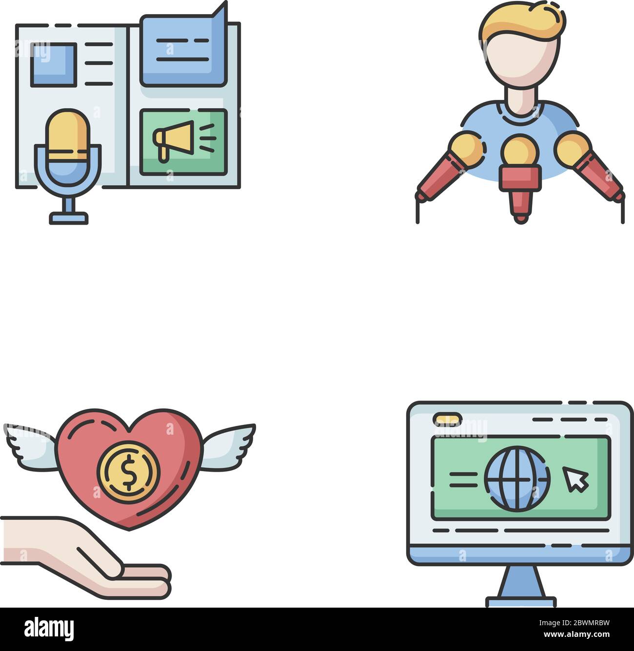 Public relation RGB color icons set Stock Vector
