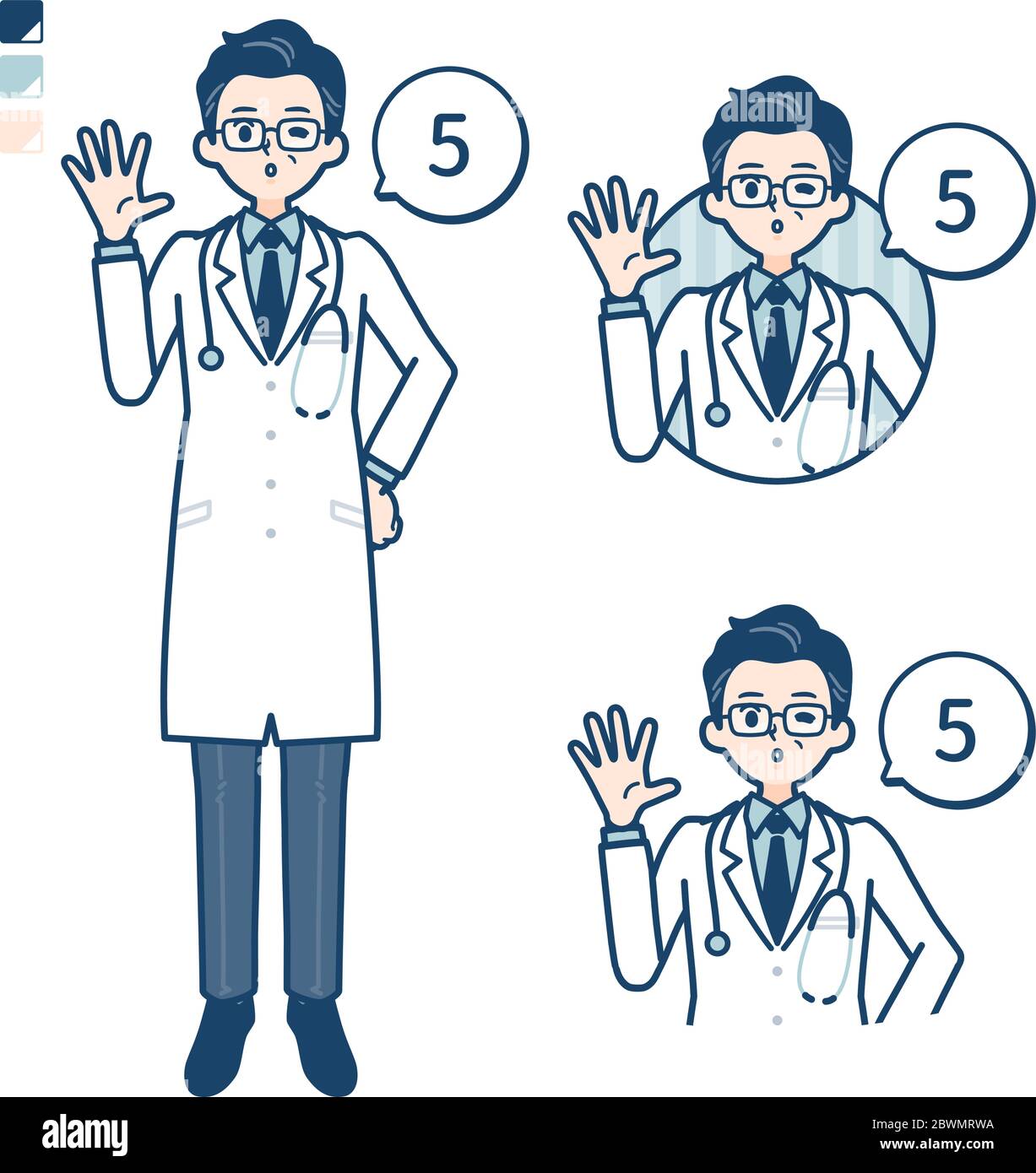Old Doctor In A White Coat with Counting as 5 images. It's vector art so it's easy to edit Stock