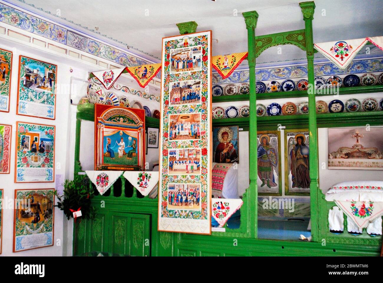 Greece, Karpathos island, interior of local museum with decorative traditional items at Olympos village, August 30 2008. Stock Photo