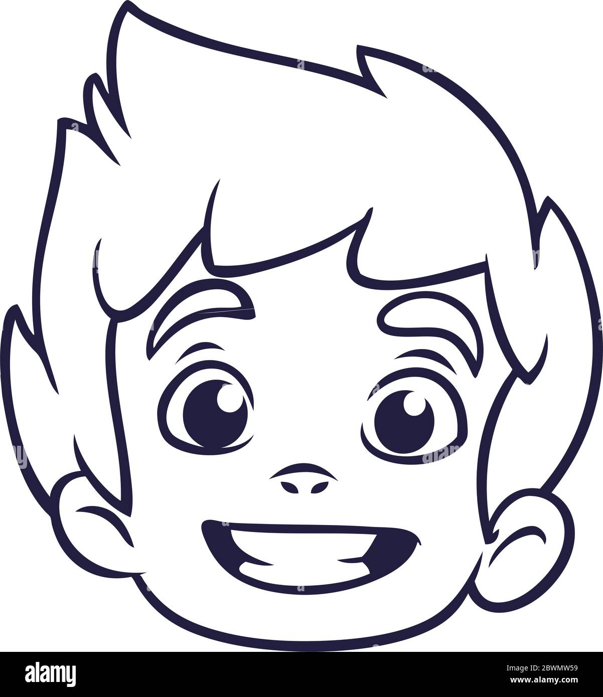 Happy cartoon boy head outline. Vector illustration for coloring book Stock Vector