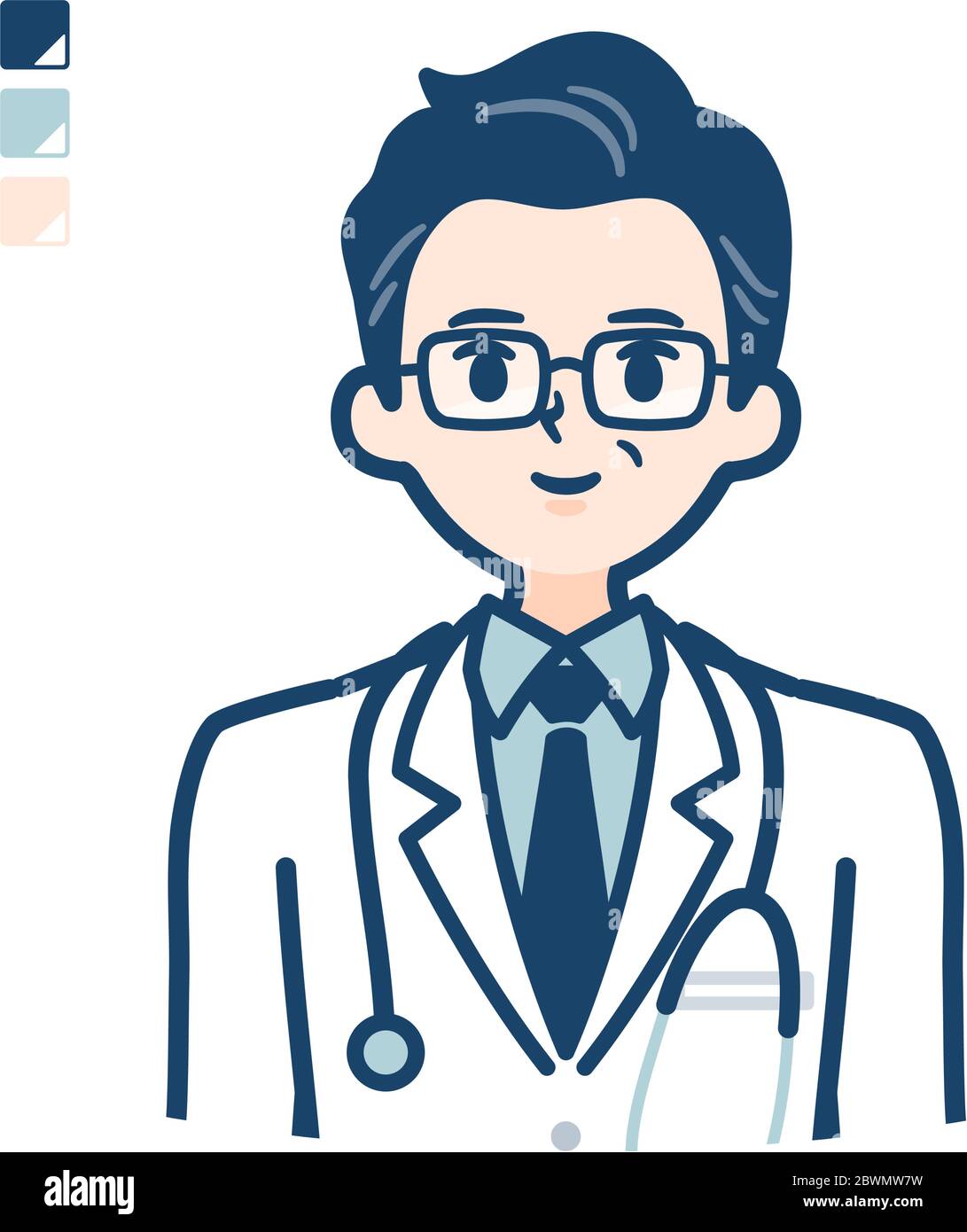 Old Doctor In A White Coat with upper body image. It's vector art so it's easy to edit Stock