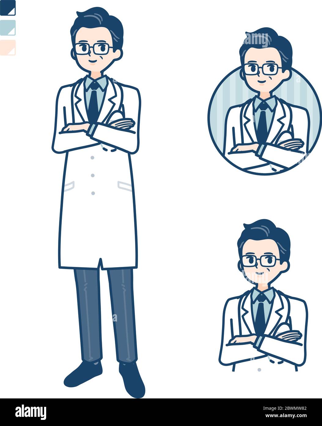 Old Doctor In A White Coat with Relaxed pose images. It's vector art so it's easy to edit Stock