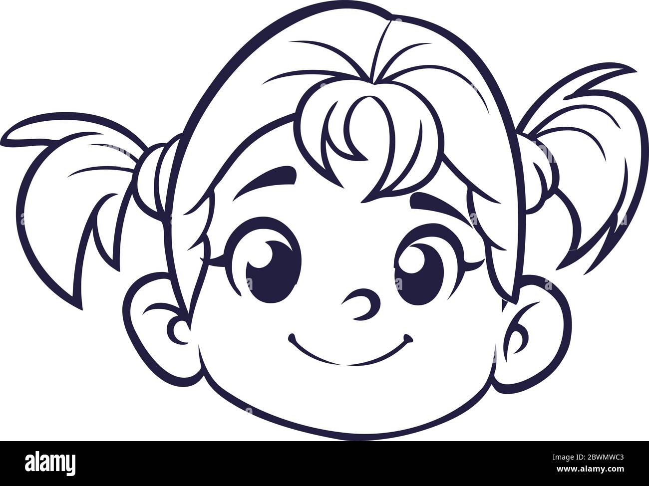 Cartoon cute girl face outlined. Vector illustration of a small girl Stock  Vector Image & Art - Alamy
