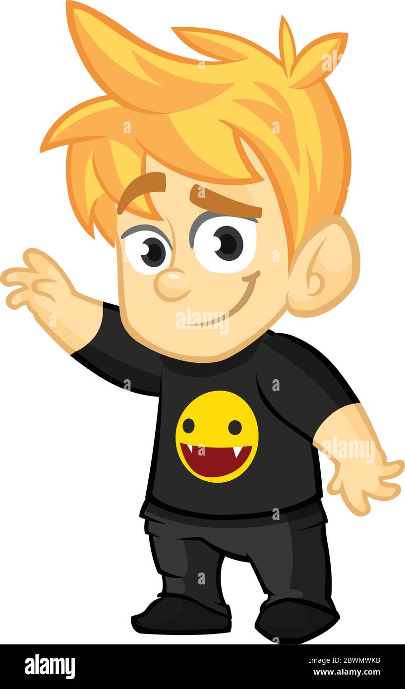 Cartoon young boy rock-n-roll fan. Vector illustration of cute blond  teenager in black clothes. Icon Stock Vector Image & Art - Alamy