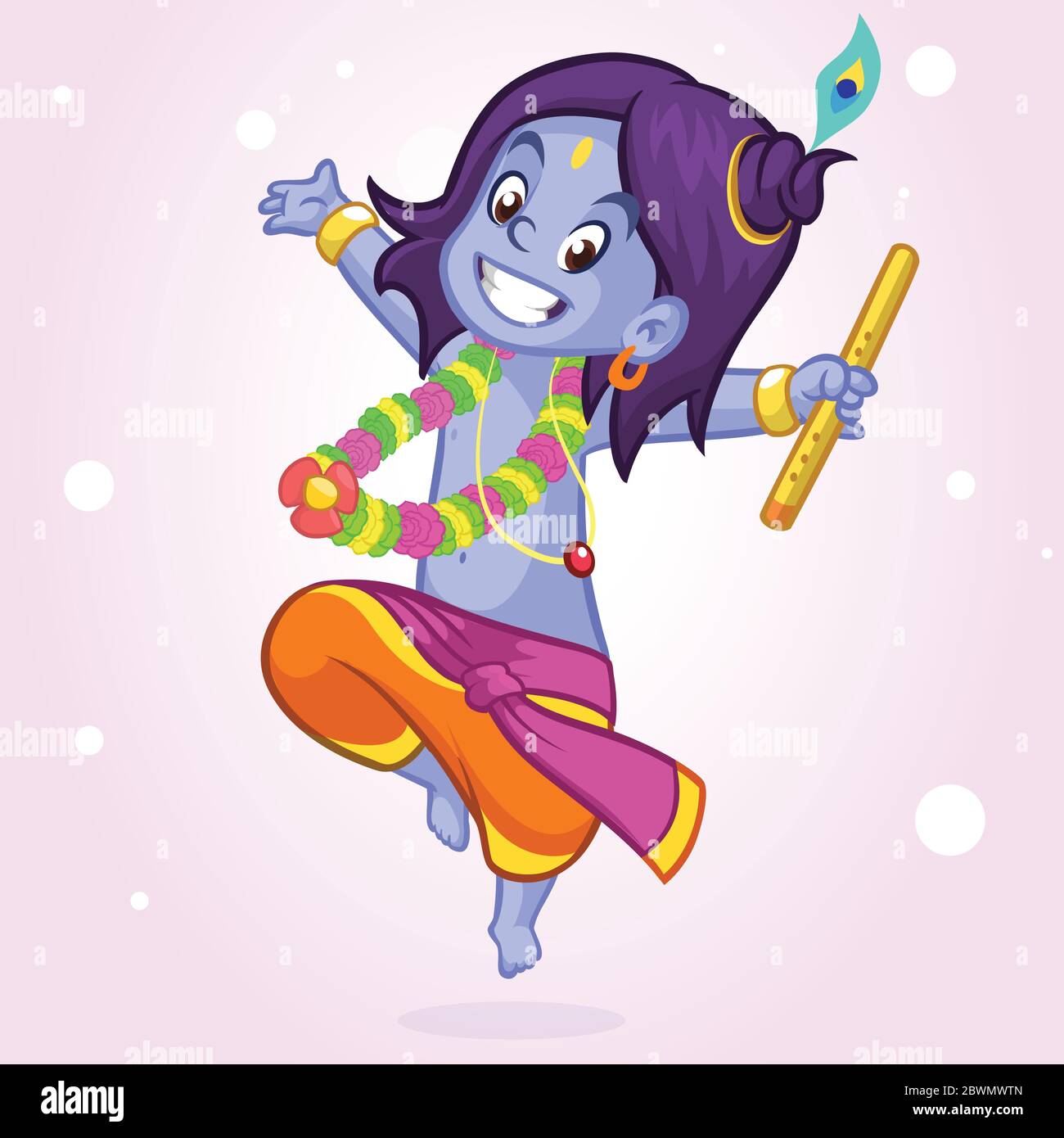 Ornament card with Lord Shri Krishna birthday. Illustration in vector art. Happy Janmashtami Day Hindu. Vedic Feast India. Use for banners, card, wall Stock Vector