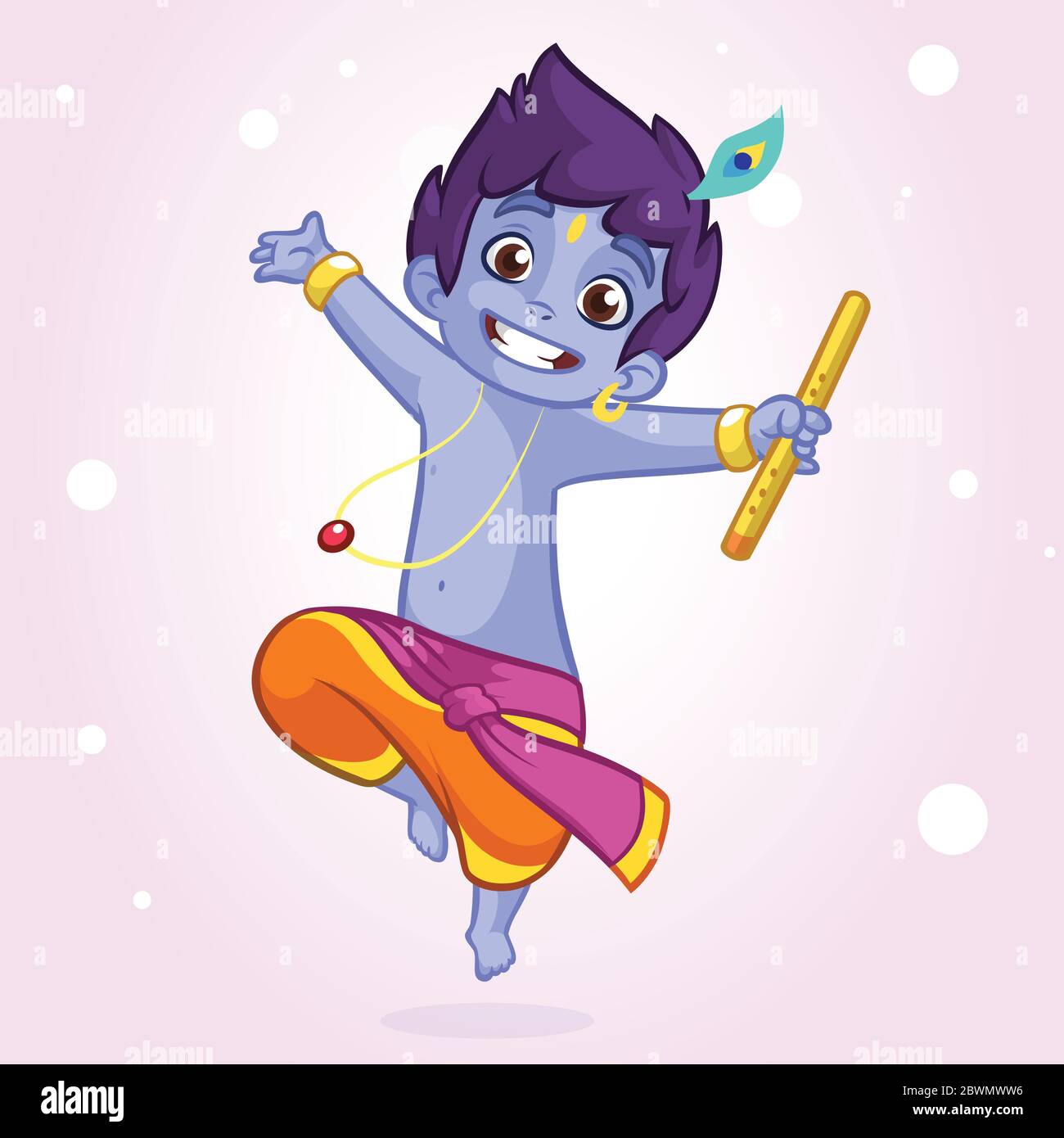 Little cartoon Krishna with a flute. Greeting card for Krishna birthday.  Vector illustration isolated on a white background. Outlined illustration  Stock Vector Image & Art - Alamy