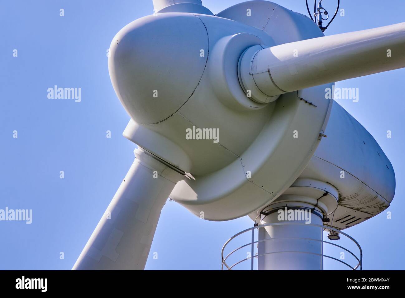 Close-up view of the hub of a wind turbine rotor Stock Photo