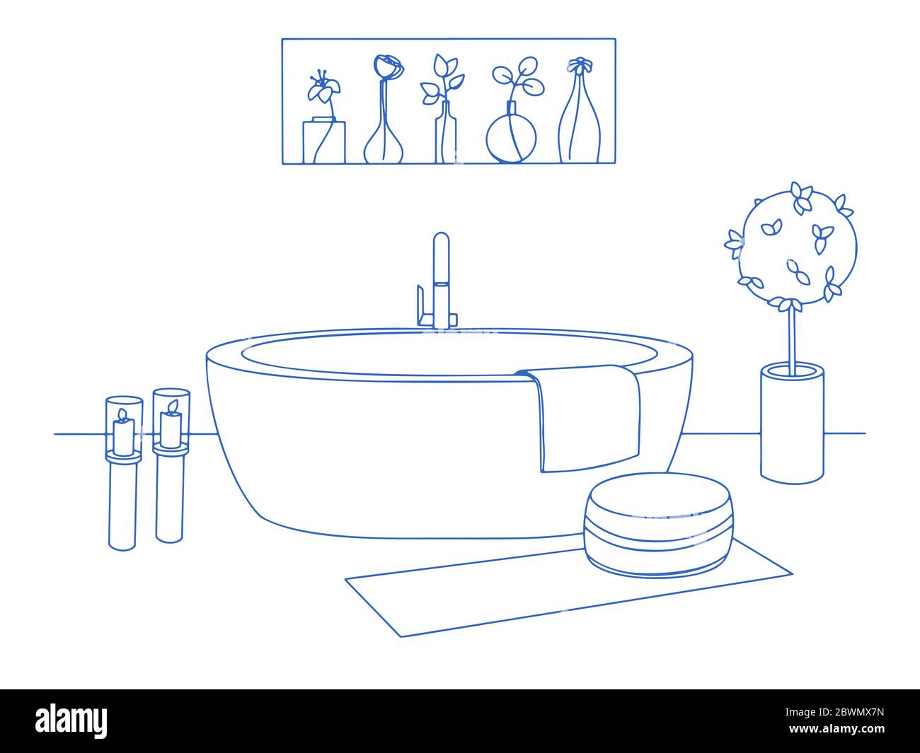 Hand drawn bathroom interior. Sketch bathtubs and other bathroom items