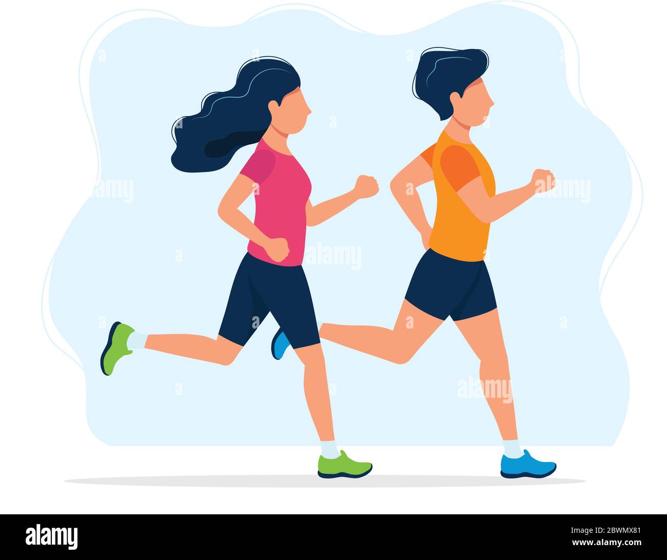 Cute Young Female Jogging In Sporty Outfit, Vector Cartoon