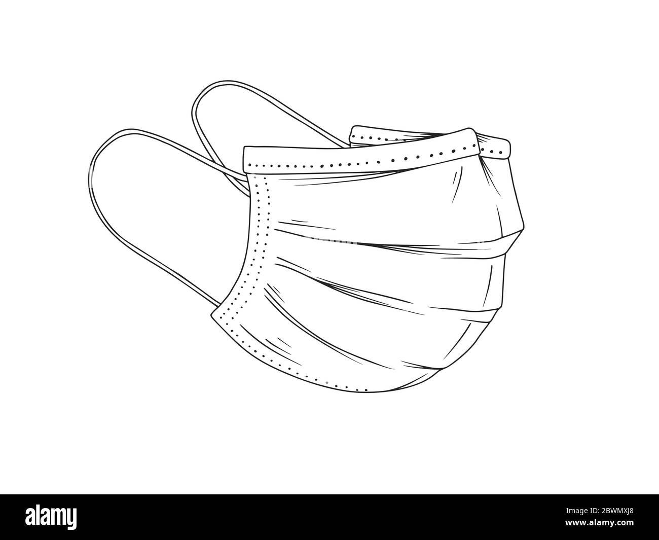 Surgical, Medical Face Mask that protects airborne diseases, viruses. Coronavirus. Defence from air pollution. Vector illustration in sketch style. Stock Vector