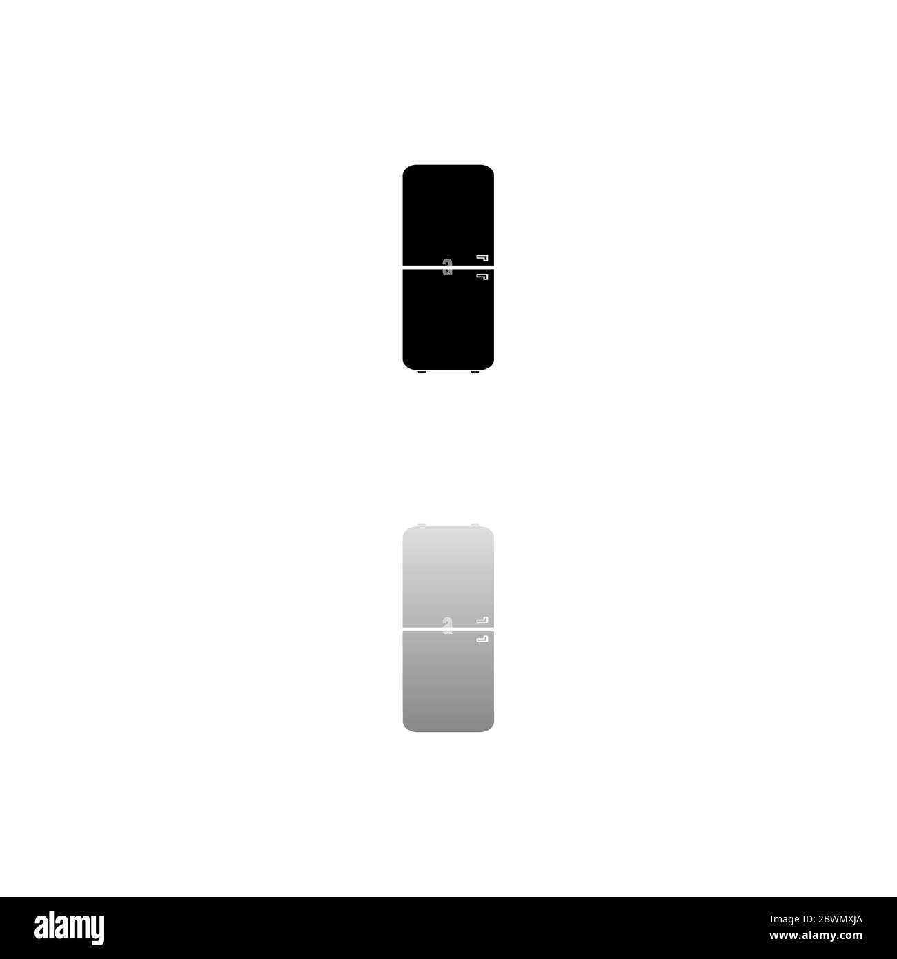 Refrigerator. Black symbol on white background. Simple illustration. Flat Vector Icon. Mirror Reflection Shadow. Can be used in logo, web, mobile and Stock Vector