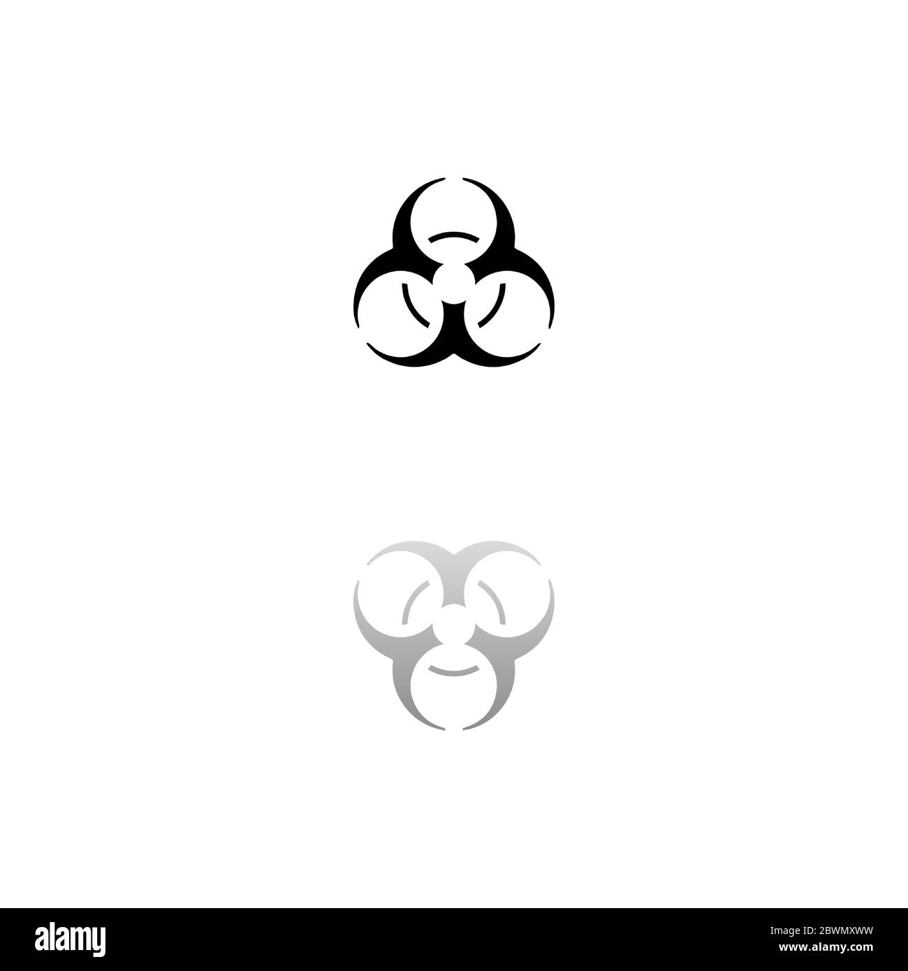 Biohazard. Black symbol on white background. Simple illustration. Flat Vector Icon. Mirror Reflection Shadow. Can be used in logo, web, mobile and UI Stock Vector