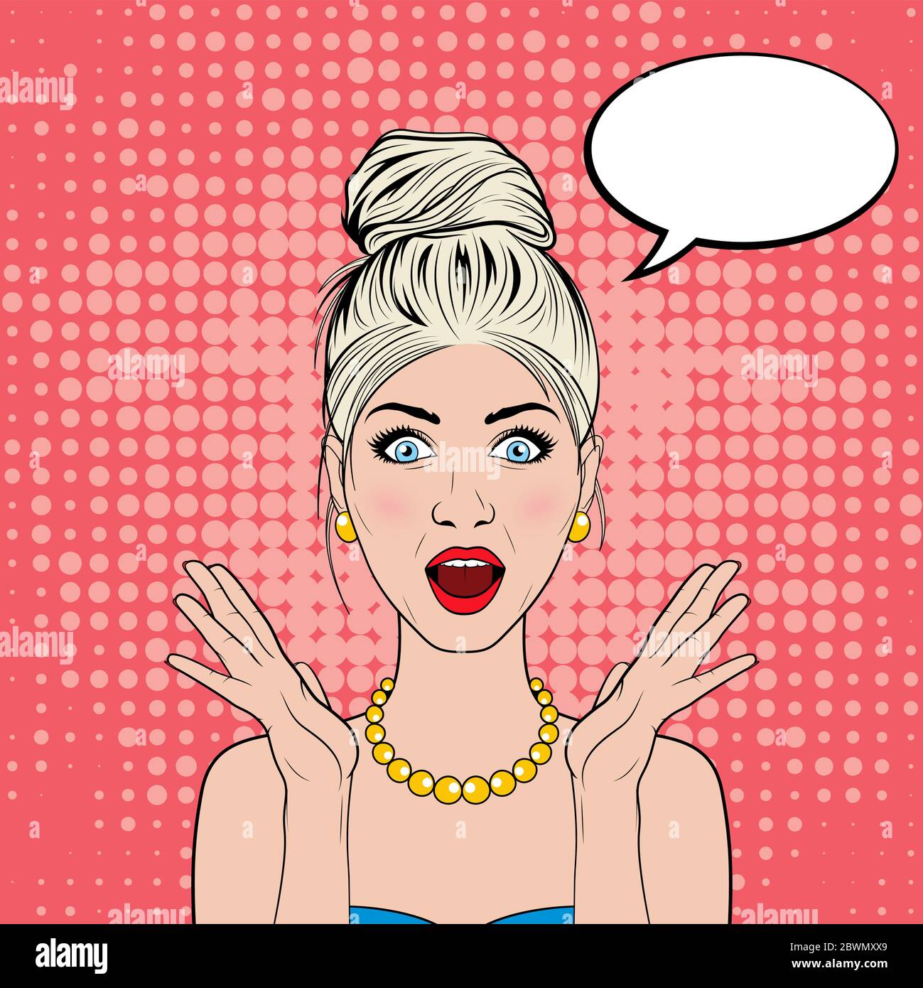 Vector surprised woman in the pop art comics style. Stock Vector