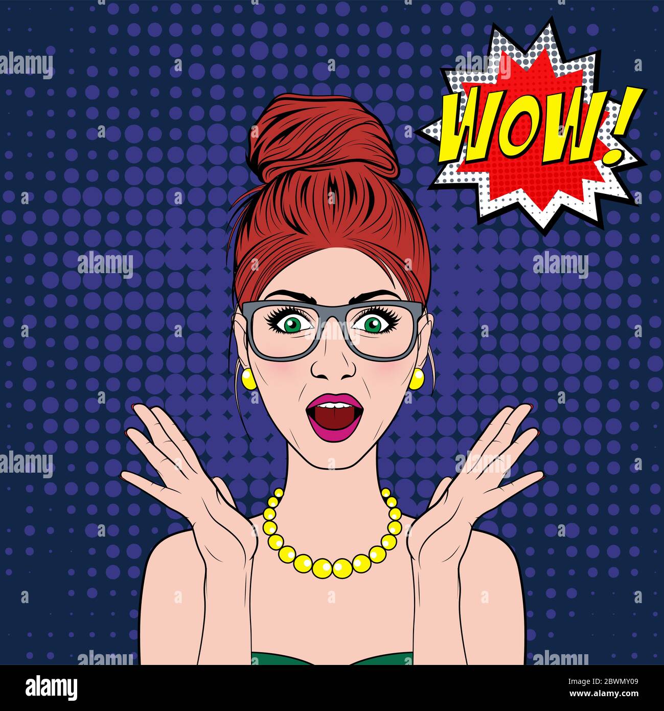 Vector surprised woman in the pop art comics style. Stock Vector