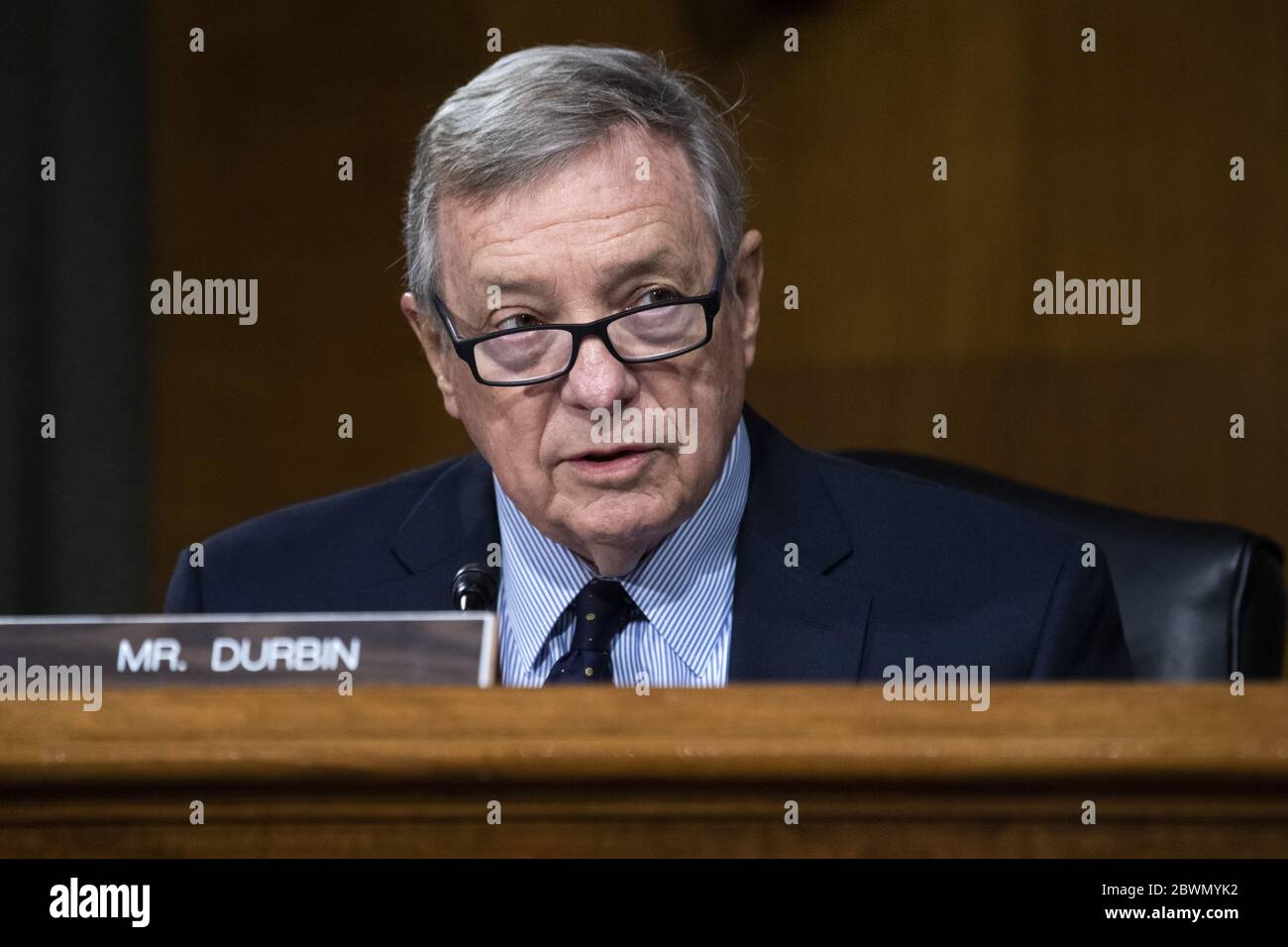 Washington, United States. 02nd June, 2020. Sen. Richard Durbin, D-Ill., makes an opening statement during the Senate Judiciary Committee hearing titled 'Examining Best Practices for Incarceration and Detention During COVID-19,' in Dirksen Building in Washington, DC on Tuesday, June 2, 2020. Pool photo By Tom Williams/UPI Credit: UPI/Alamy Live News Stock Photo