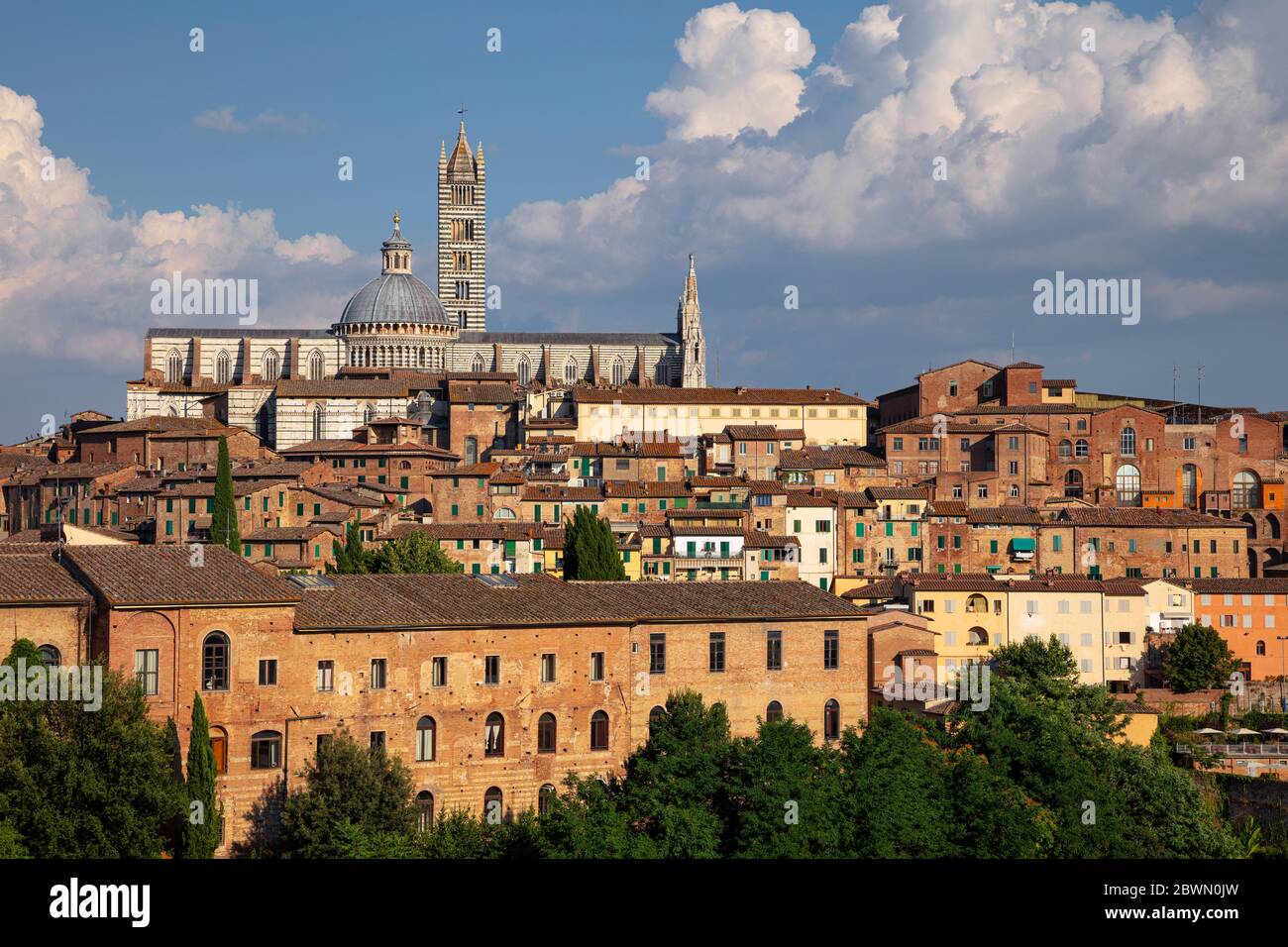 Siena. Aerial cityscape image of medieval city of Siena, Italy during sunny day. Stock Photo