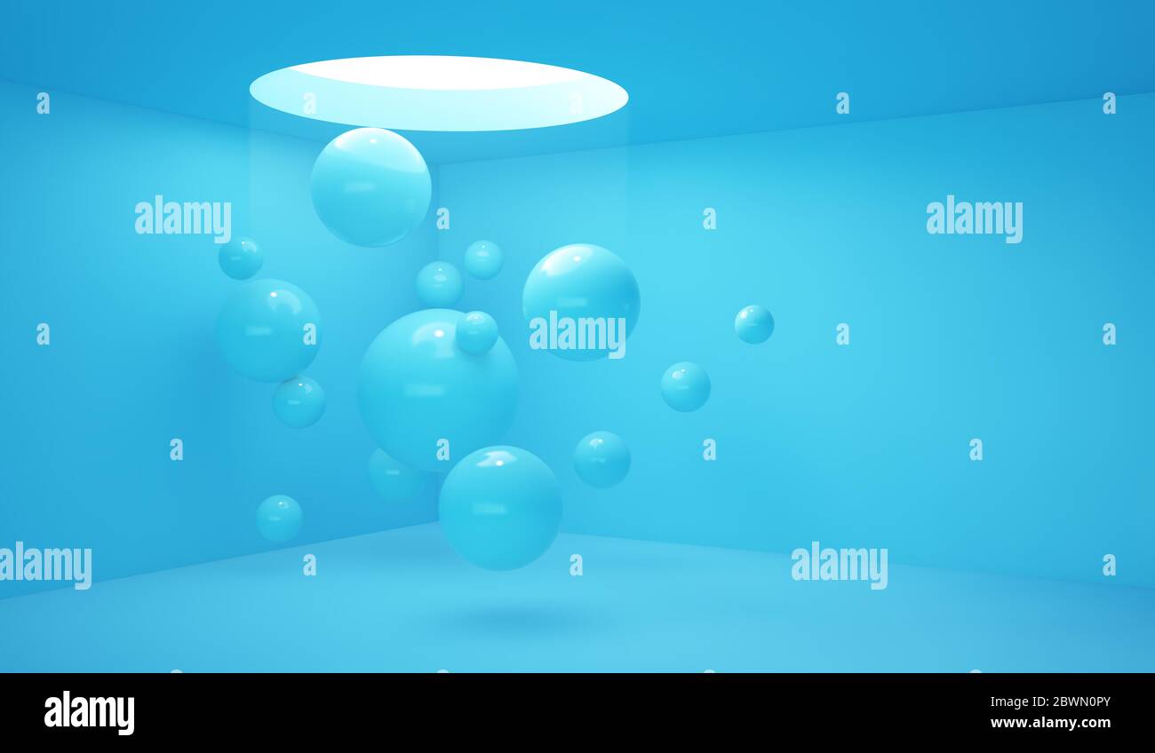 Blue spheres on minimal blue abstract background Stock Photo - Alamy
