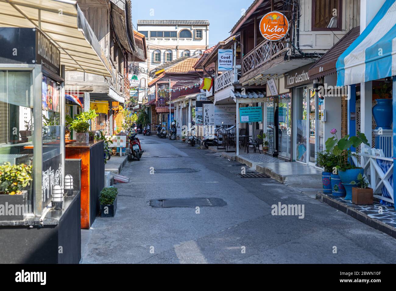 Quiet travel place and business closed and no tourist in Hua Hin, Effect of Coronavirus(COVID-19) pandemic and country lockdown which was once most po Stock Photo