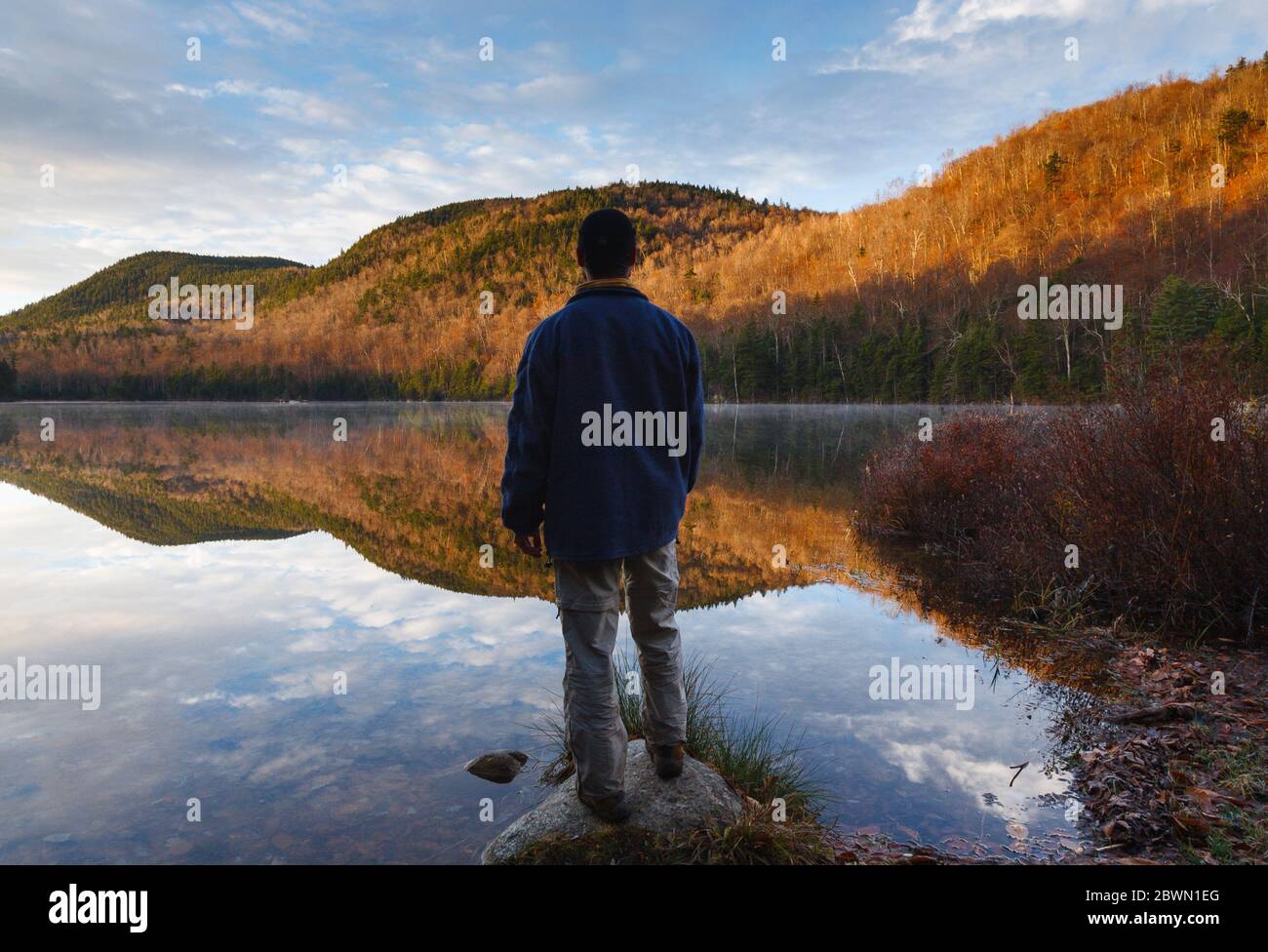 Upper Hall Pond in Sandwich, New Hampshire on a cloudy morning. This is a secluded pond located