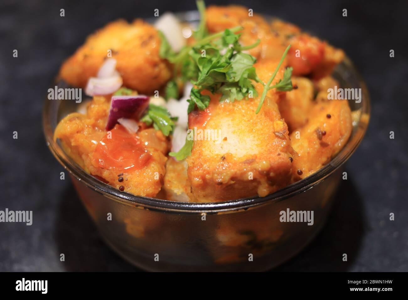 Sliced Bread upma isolated on Black background Stock Photo