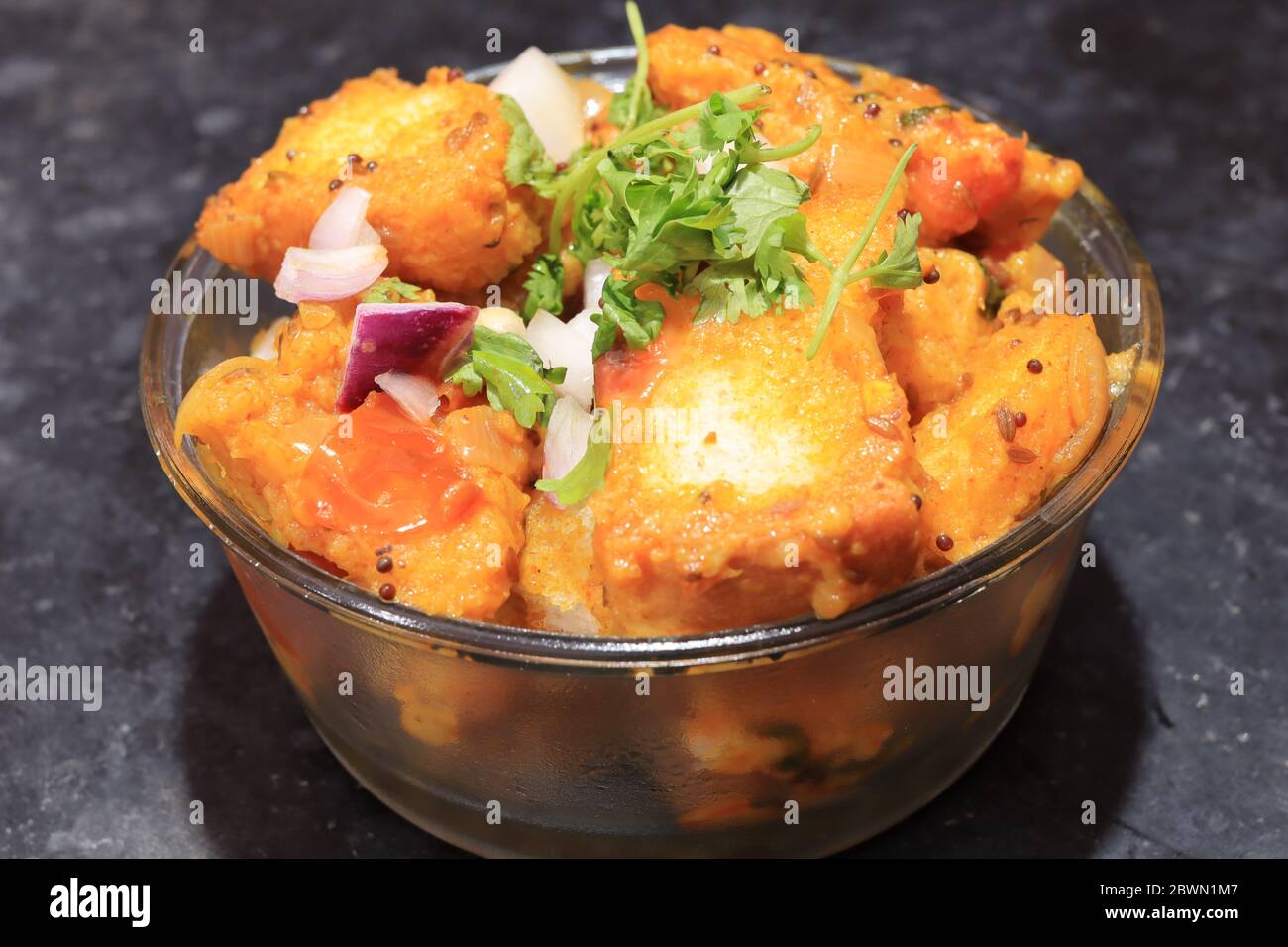 Sliced Bread upma isolated on Black background Stock Photo