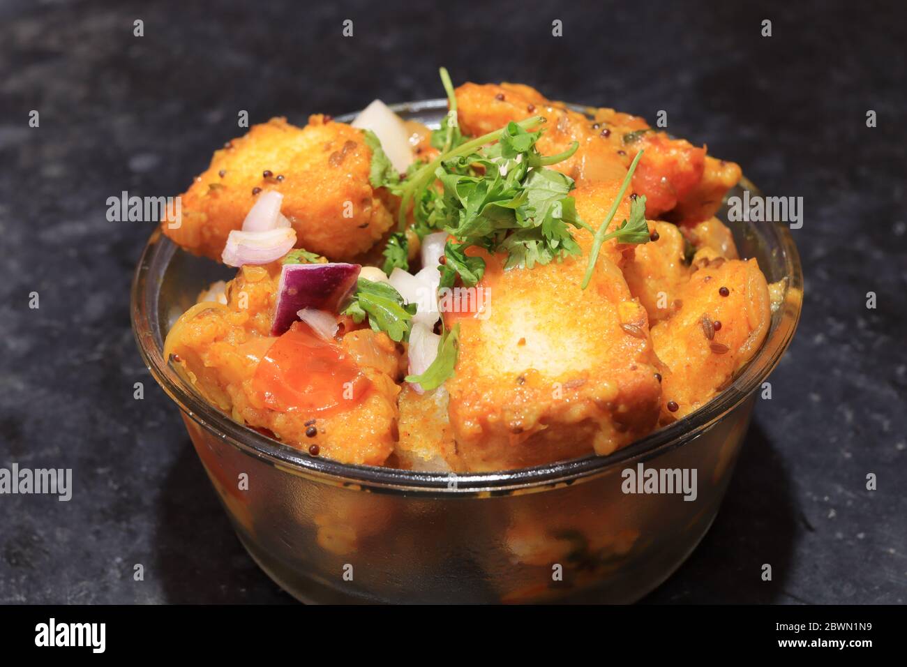 Sliced Bread upma isolated on Black background Stock Photo